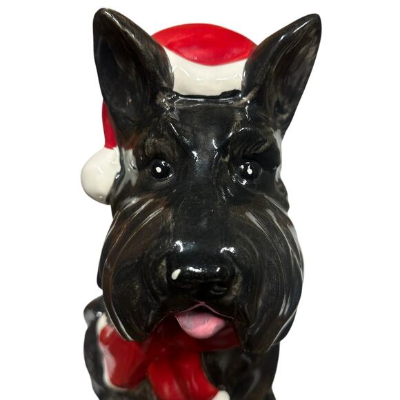 Black Scottish Terrier 12" Scottie Dog Cookie Jar With Christmas Santa Hat - Picture 3 of 10